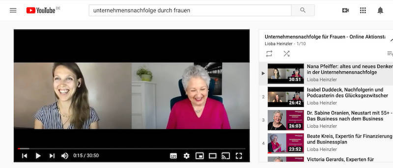 Unternehmensnachfolge durch Frauen-Youtube